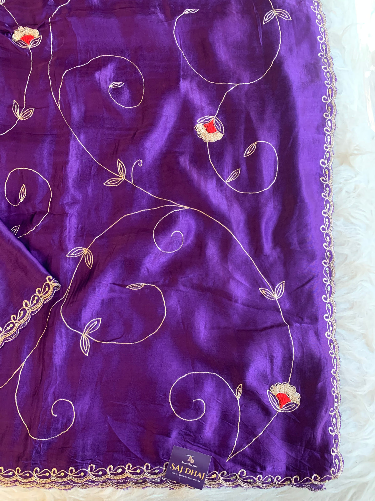 Habutai Silk Saree with Aari, Sequin & Thread Work 5902 01