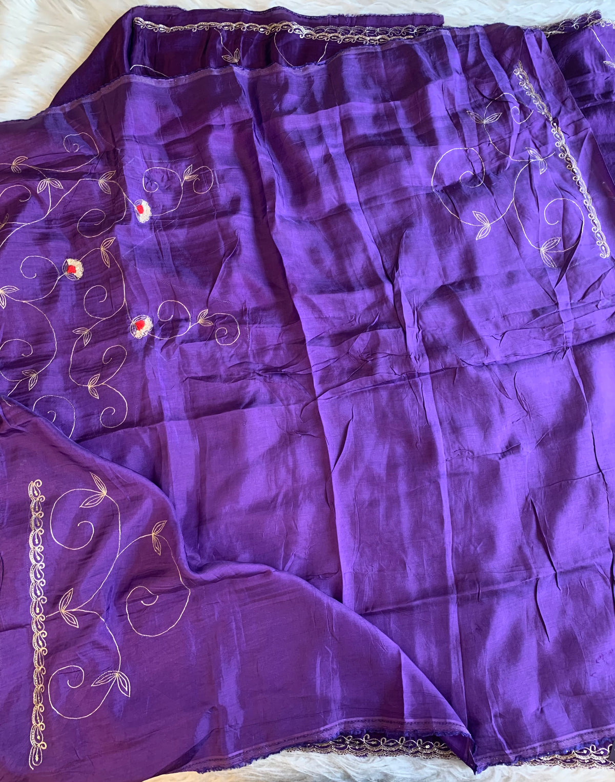 Habutai Silk Saree with Aari, Sequin & Thread Work 5902 01