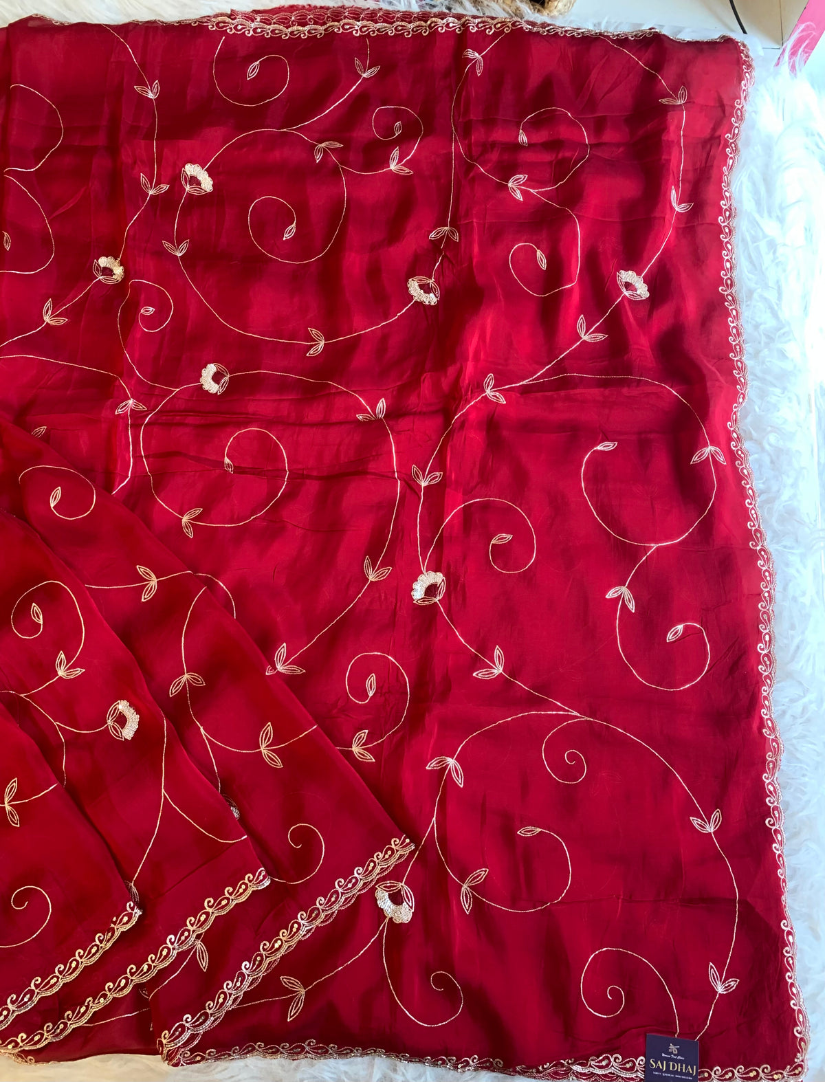 Habutai Silk Saree with Aari, Sequin & Thread Work 5902 01