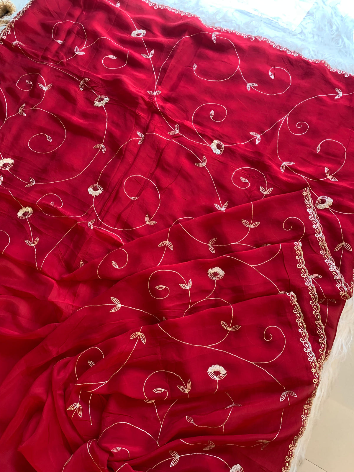 Habutai Silk Saree with Aari, Sequin & Thread Work 5902 01
