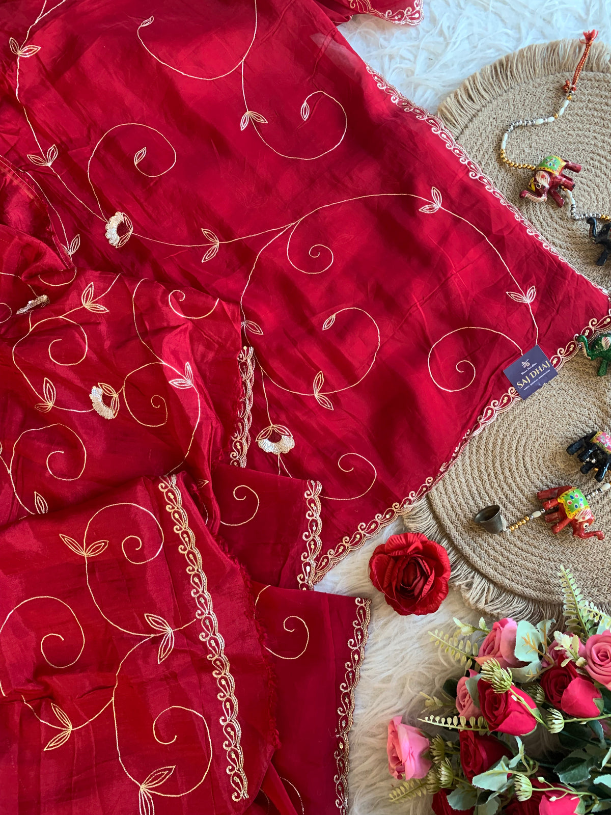Habutai Silk Saree with Aari, Sequin & Thread Work 5902 01