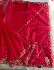 Rani Pink Organza Saree with Zardosi 5893 01