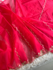 Rani Pink Organza Saree with Zardosi 5893 01