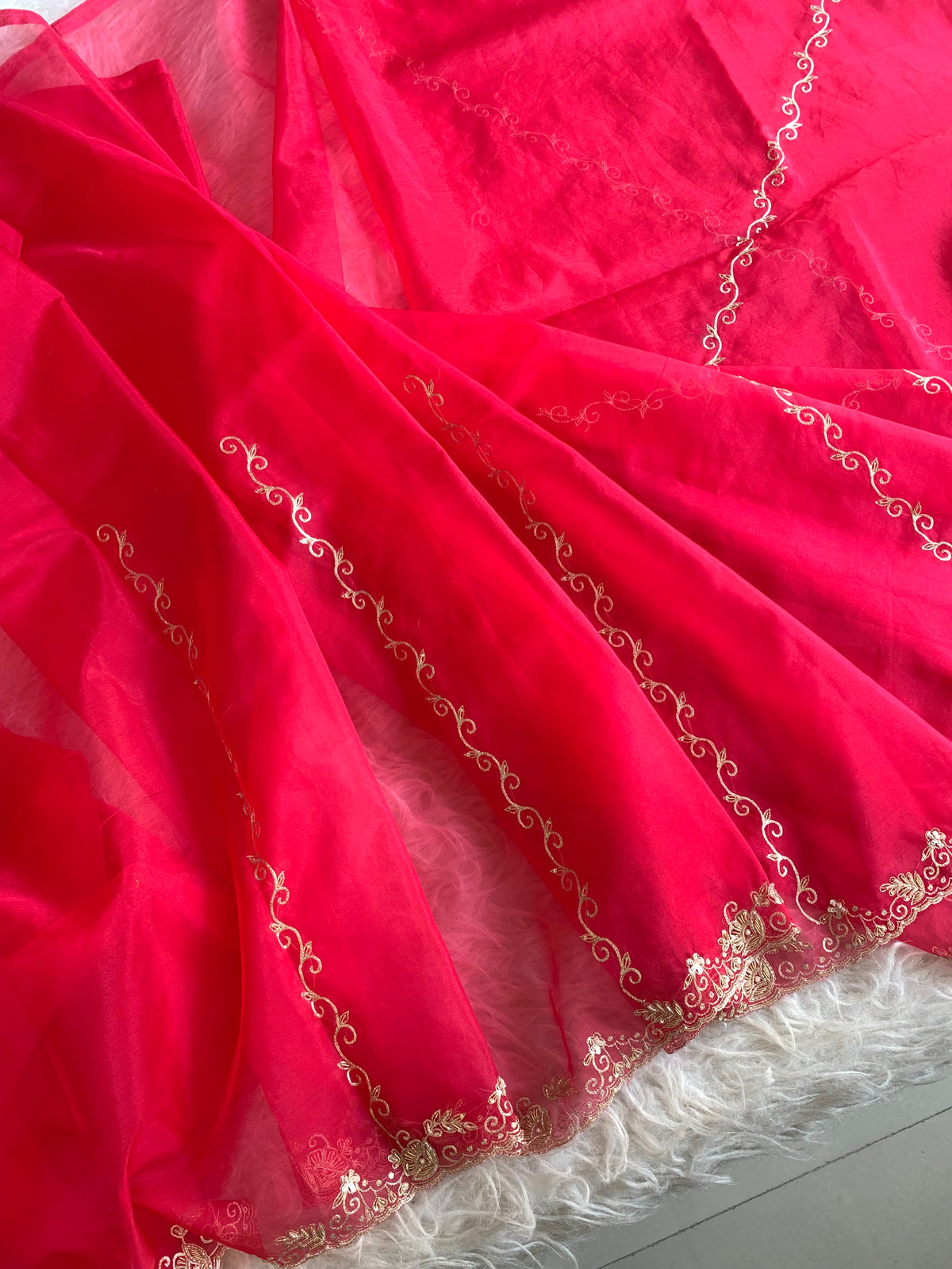 Rani Pink Organza Saree with Zardosi 5893 01