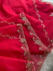 Rani Pink Organza Saree with Zardosi 5893 01