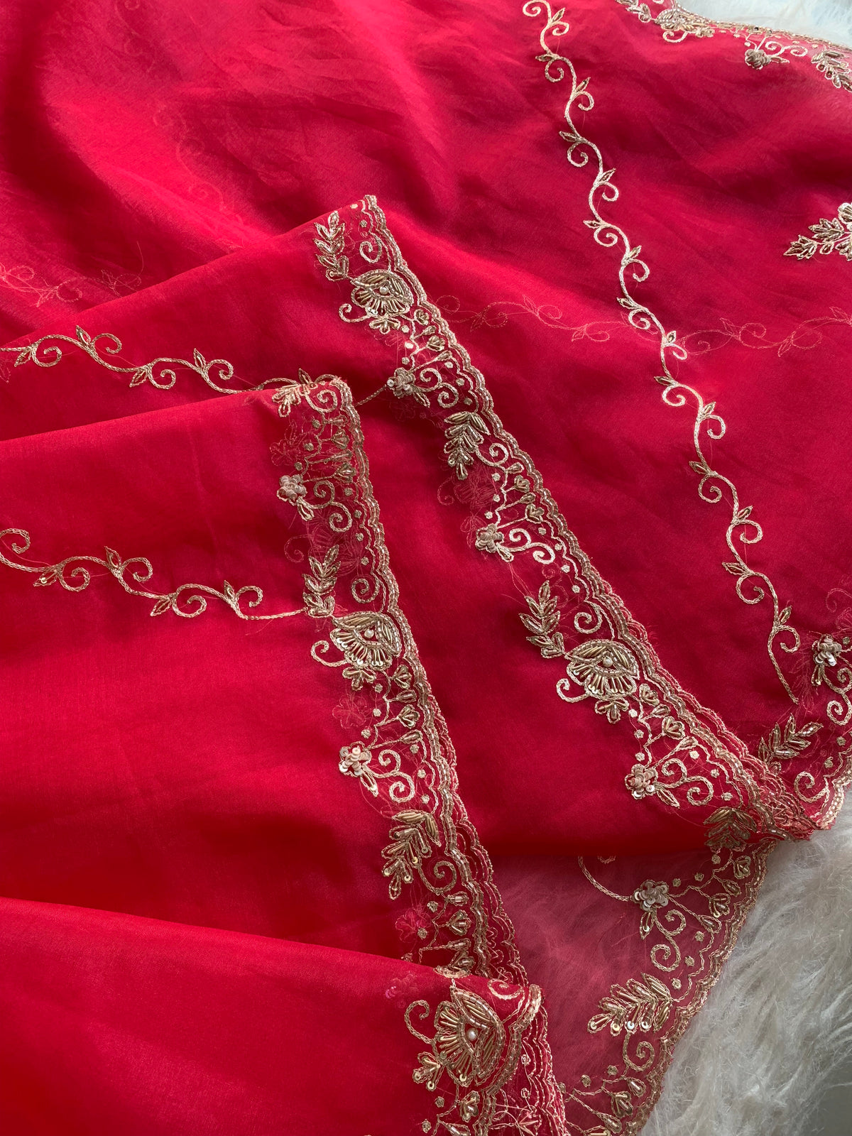 Rani Pink Organza Saree with Zardosi 5893 01