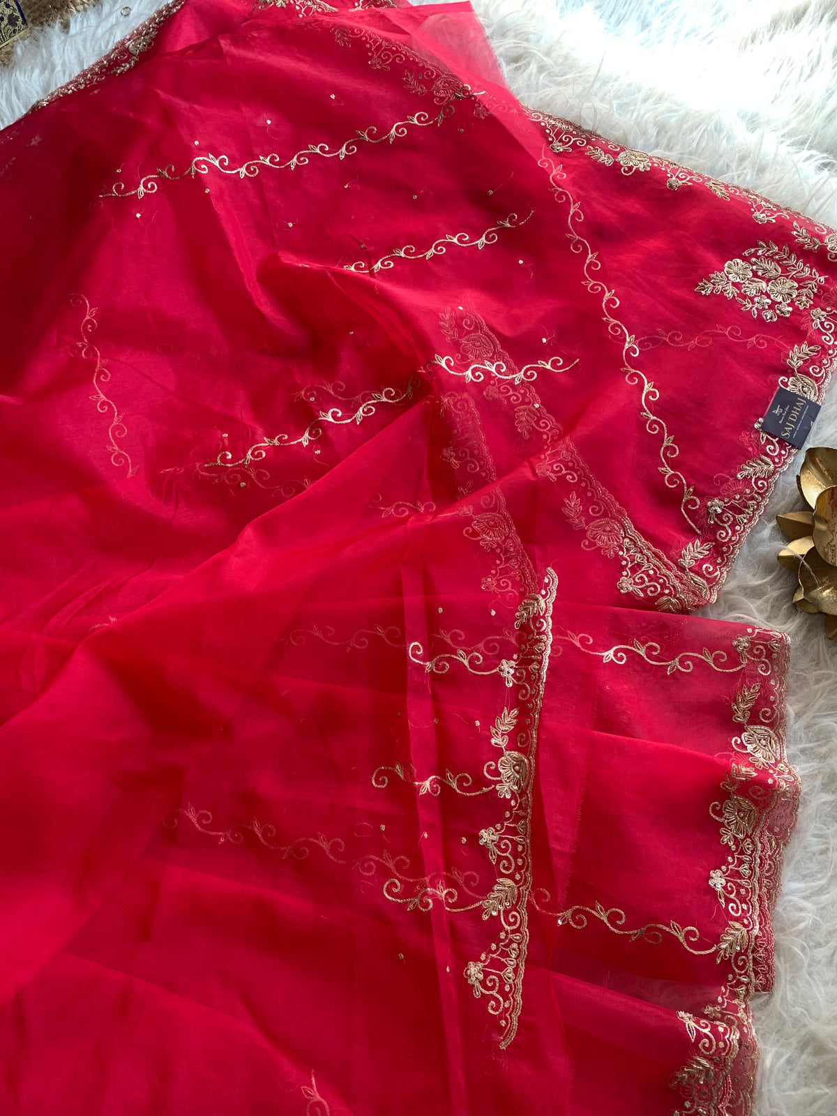 Rani Pink Organza Saree with Zardosi 5893 01