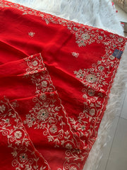 Red Organza Saree with Aari, Zardosi, Sequin & Pearl Work 5905 05