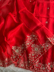 Red Organza Saree with Aari, Zardosi, Sequin & Pearl Work 5905 05