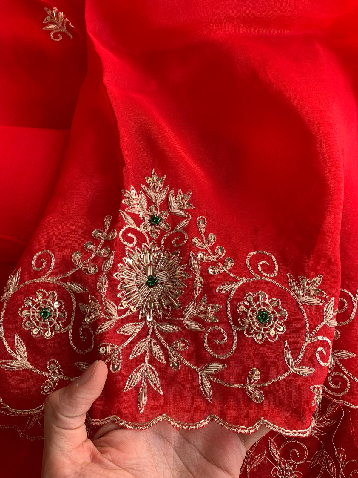Red Organza Saree with Aari, Zardosi, Sequin & Pearl Work 5905 05