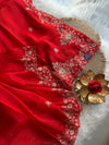 Red Organza Saree with Aari, Zardosi, Sequin & Pearl Work 5905 05