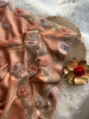 Peach Tissue Saree with Appliqué & Pittan Work 5888 15