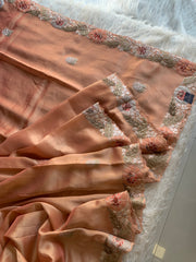 Peach Tissue Saree with Appliqué & Pittan Work 5888 15