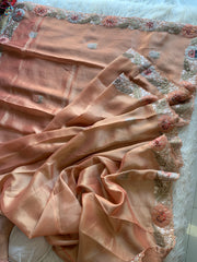 Peach Tissue Saree with Appliqué & Pittan Work 5888 15