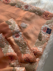 Peach Tissue Saree with Appliqué & Pittan Work 5888 15