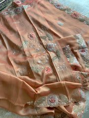Peach Tissue Saree with Appliqué & Pittan Work 5888 15