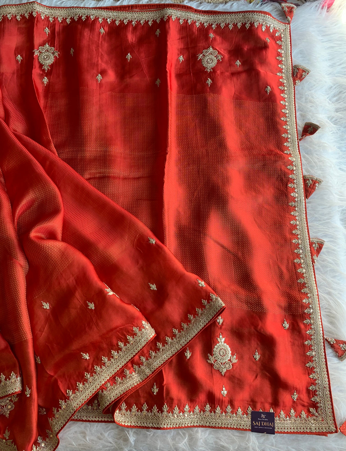 Rust Orange Silk Saree with Dori 5875 03