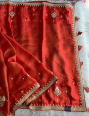Rust Orange Silk Saree with Dori 5875 03