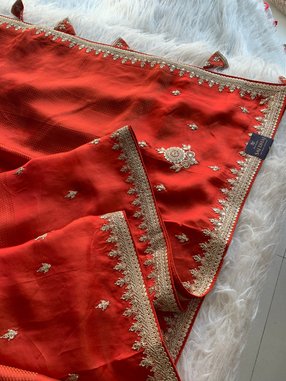 Rust Orange Silk Saree with Dori 5875 03