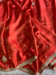 Rust Orange Silk Saree with Dori 5875 03