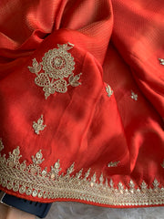 Rust Orange Silk Saree with Dori 5875 03