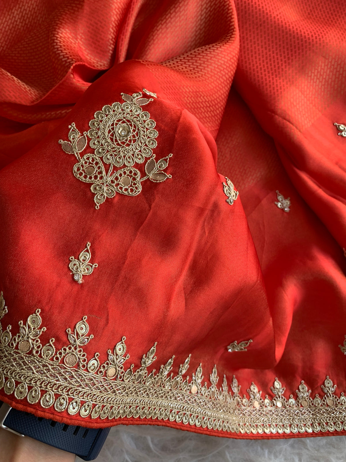 Rust Orange Silk Saree with Dori 5875 03