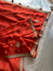 Rust Orange Silk Saree with Dori 5875 03
