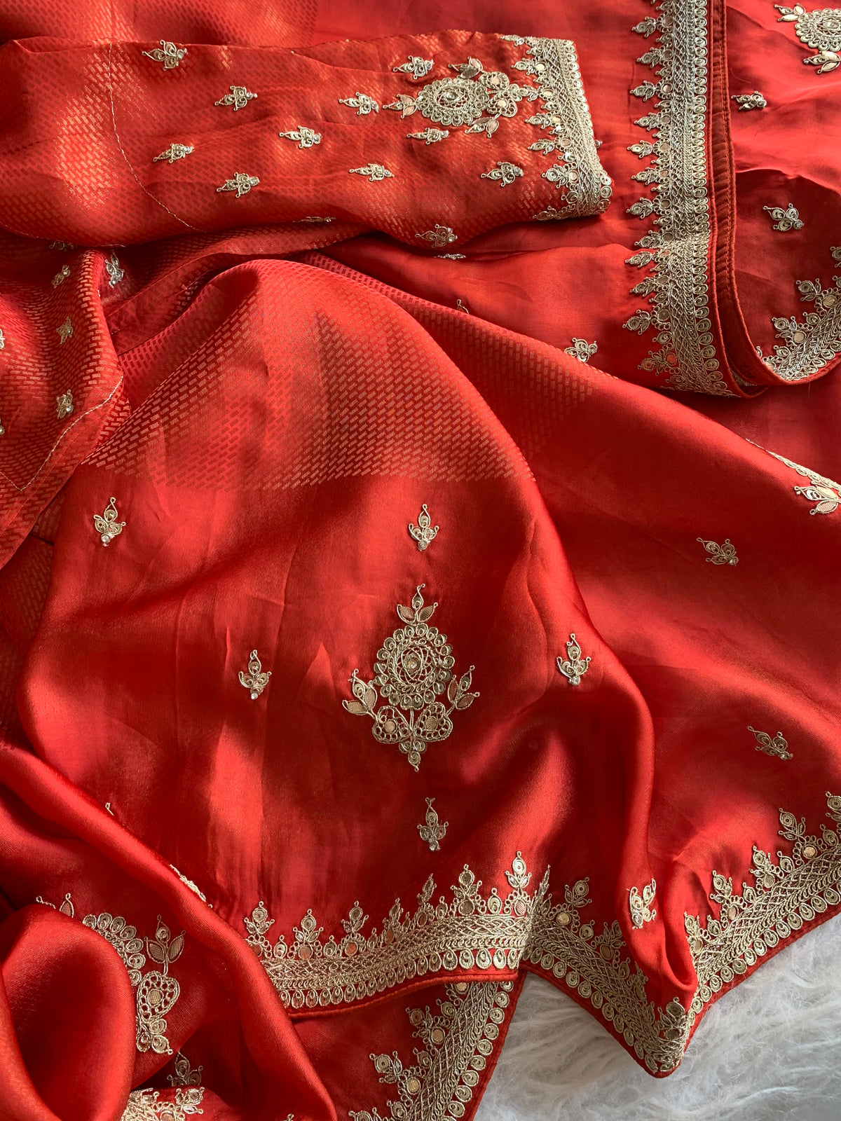 Rust Orange Silk Saree with Dori 5875 03