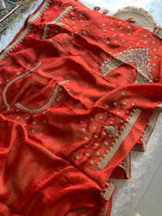 Rust Orange Silk Saree with Dori 5875 03