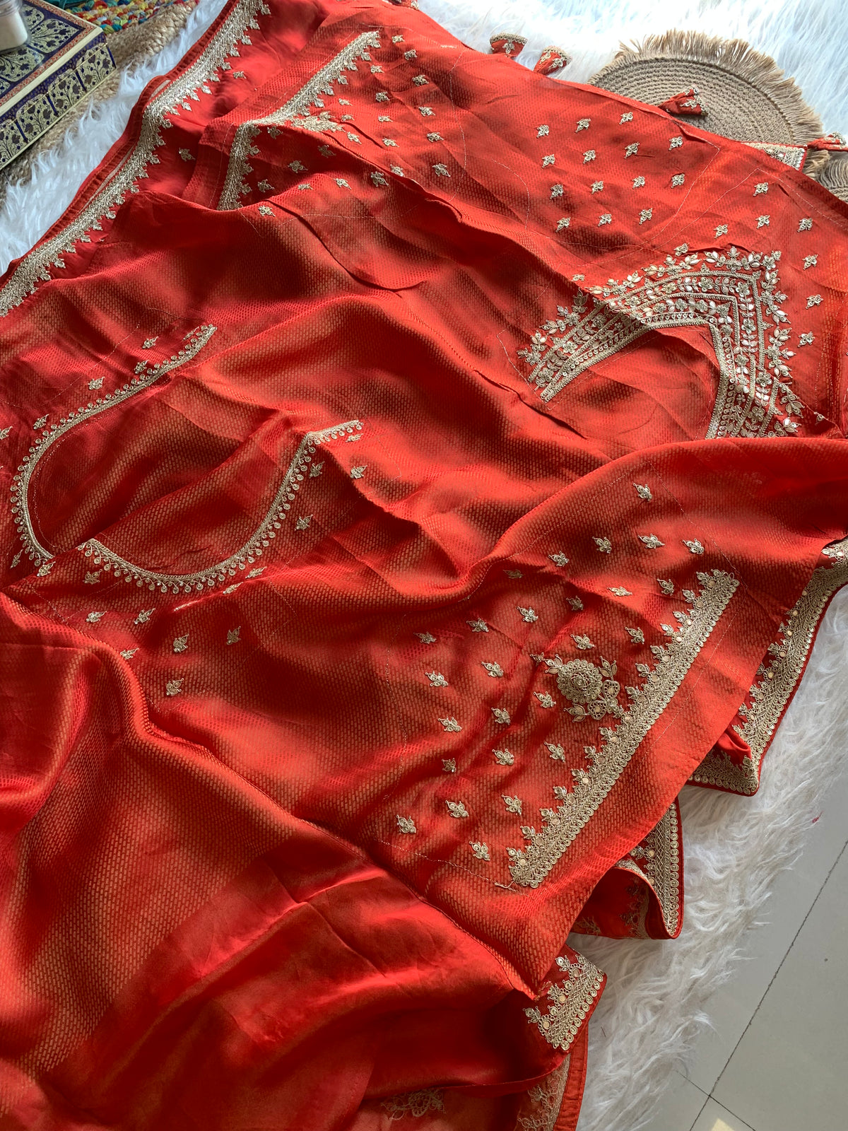 Rust Orange Silk Saree with Dori 5875 03