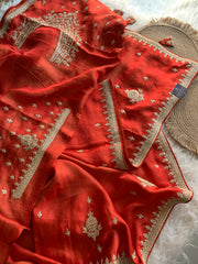Rust Orange Silk Saree with Dori 5875 03