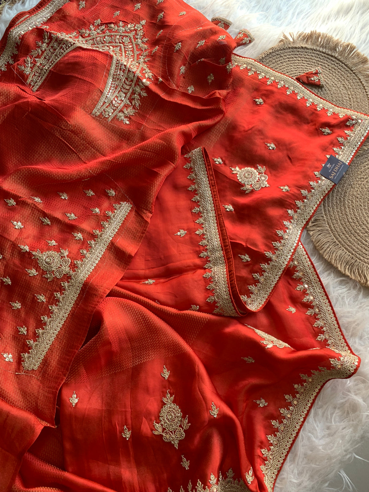 Rust Orange Silk Saree with Dori 5875 03