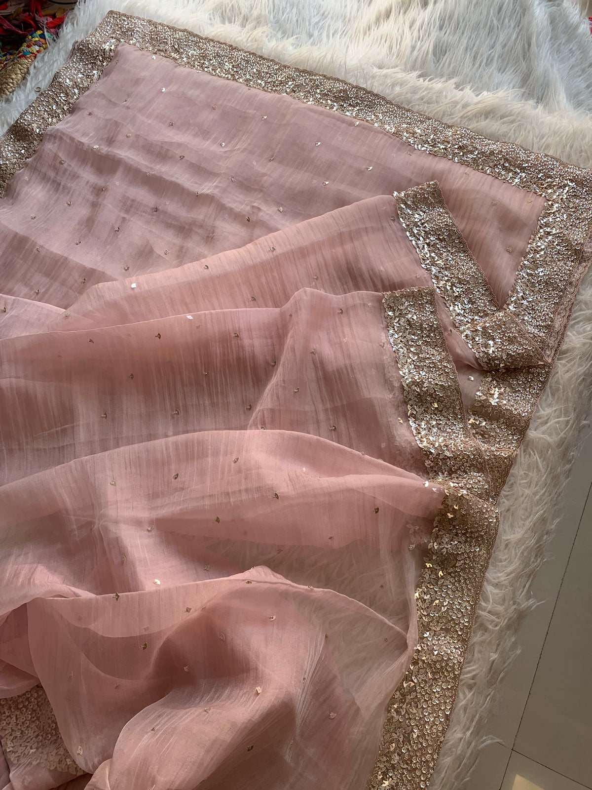 Baby Pink Crush Organza Saree with Imported Sequin 5847 04