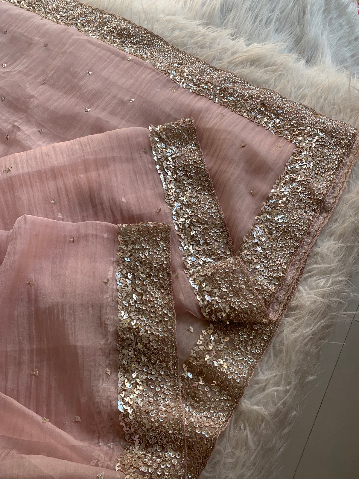 Baby Pink Crush Organza Saree with Imported Sequin 5847 04