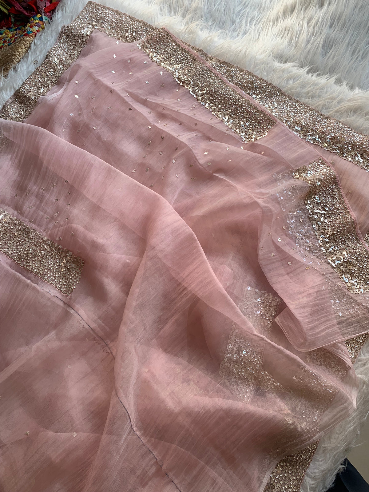 Baby Pink Crush Organza Saree with Imported Sequin 5847 04
