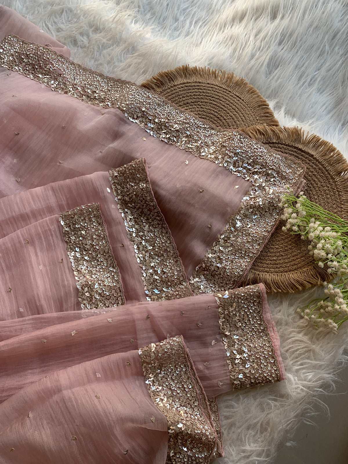 Baby Pink Crush Organza Saree with Imported Sequin 5847 04
