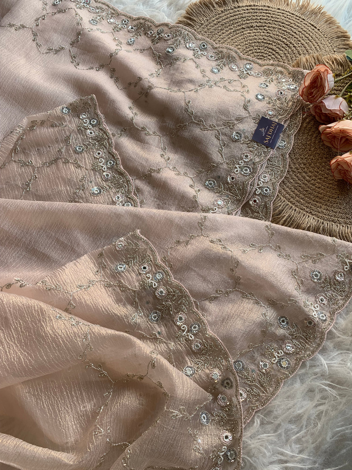 Baby Pink Crush Soft Organza Saree with Cutdana 5902 05