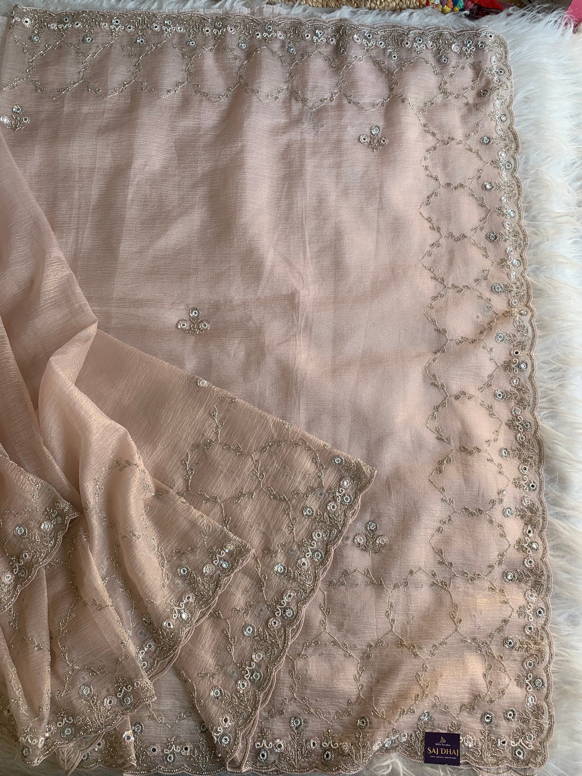 Baby Pink Crush Soft Organza Saree with Cutdana 5902 05