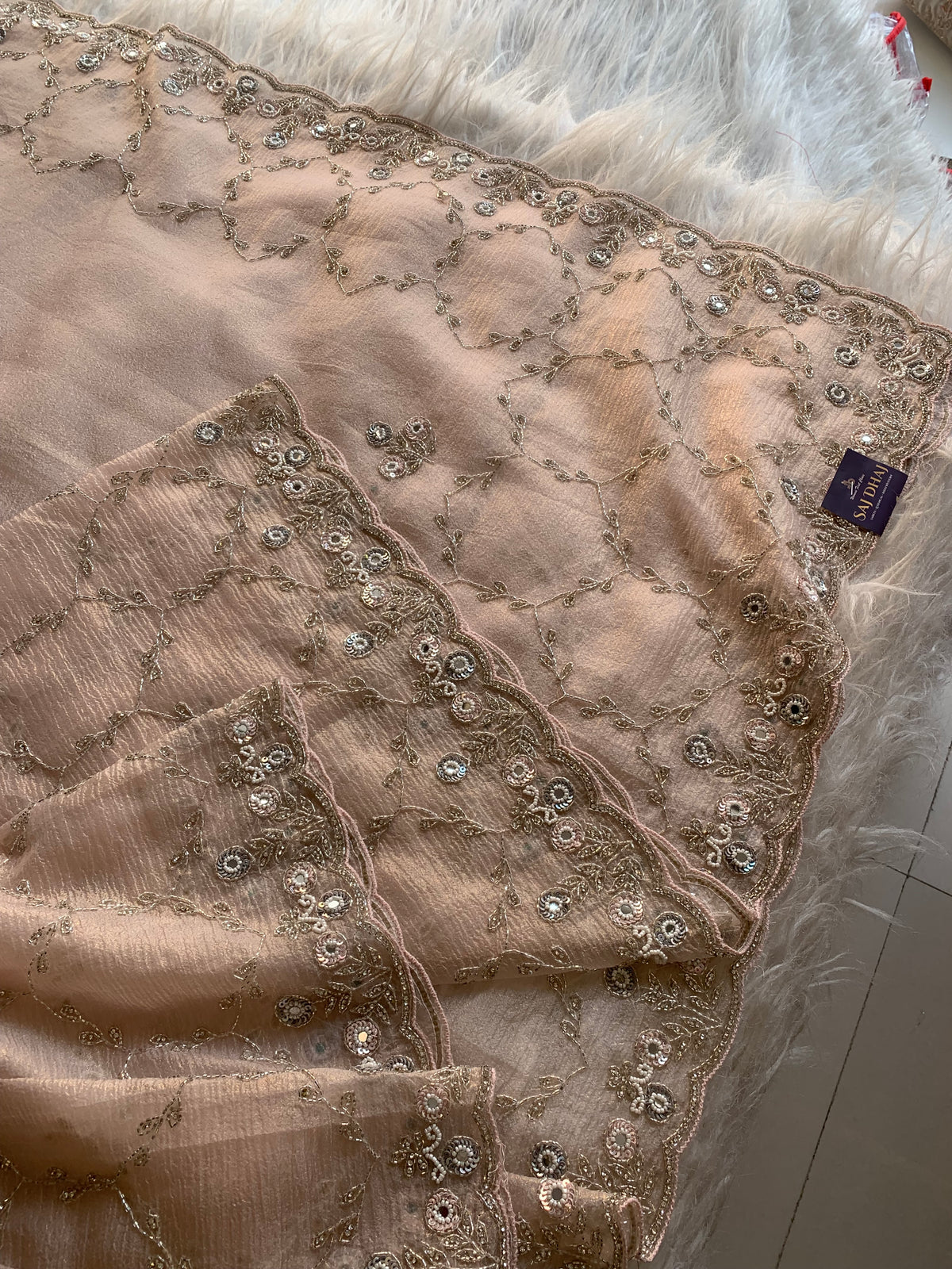 Baby Pink Crush Soft Organza Saree with Cutdana 5902 05