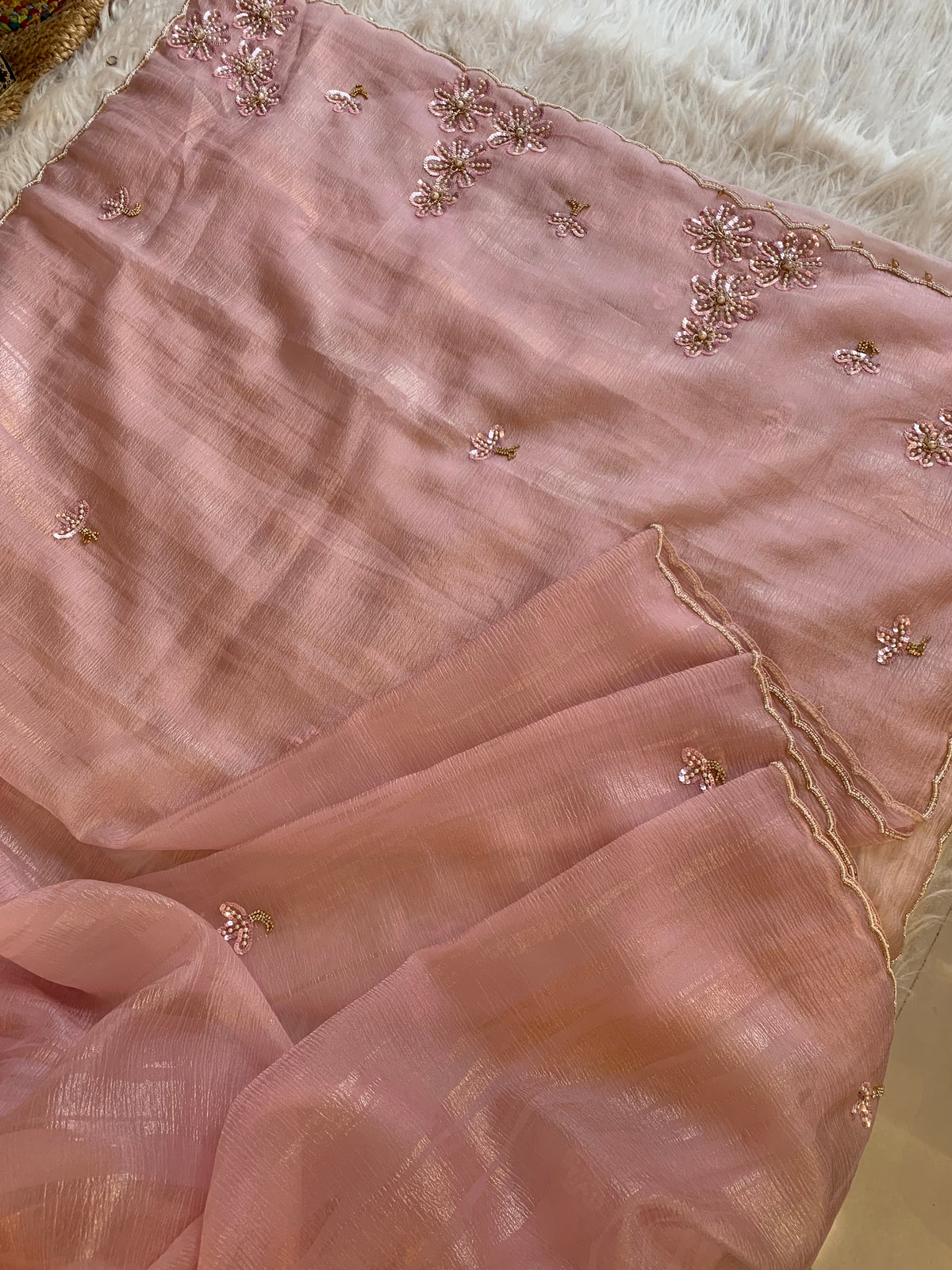 Baby Pink Crush Soft Organza Saree with Sequin 5906 02