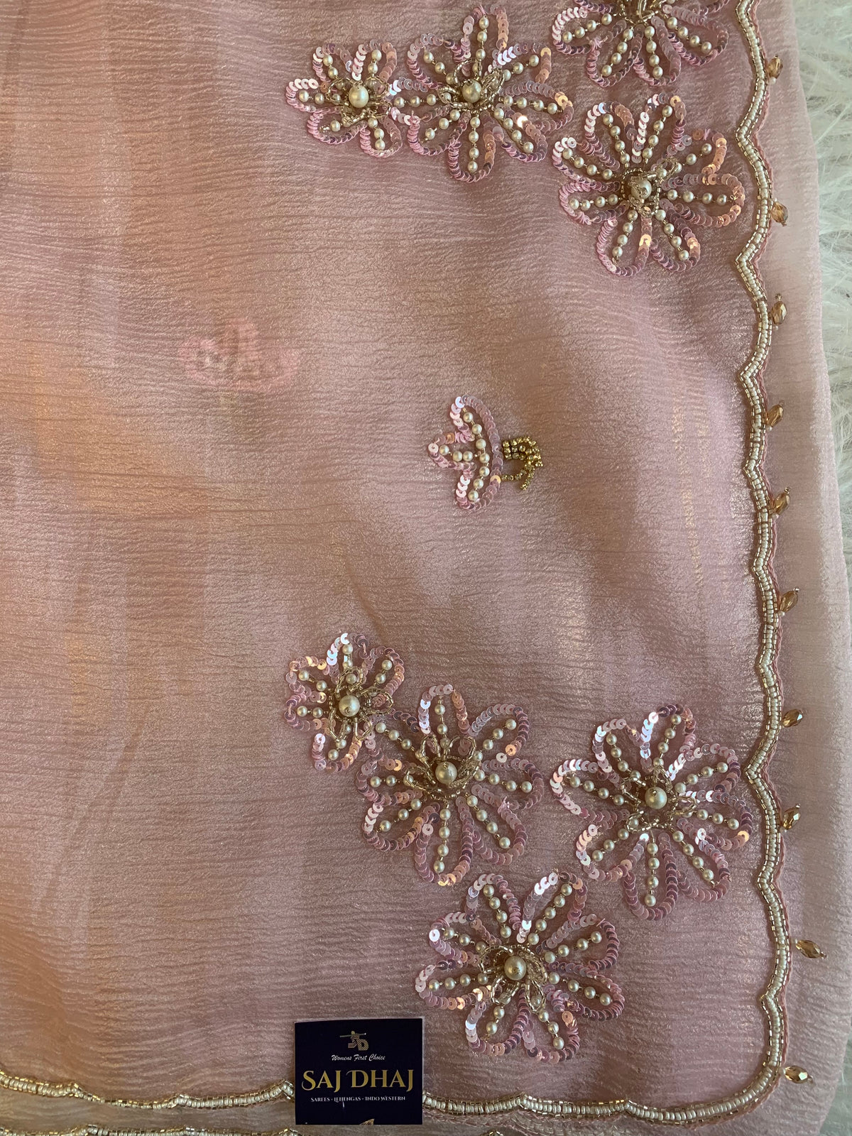 Baby Pink Crush Soft Organza Saree with Sequin 5906 02
