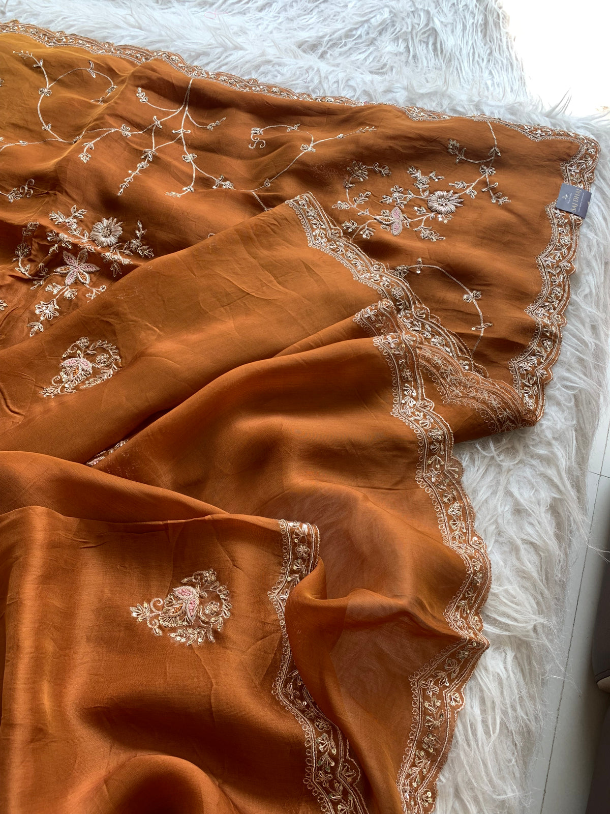 Brown Organza Saree with Zardosi & Aari Work 5895 02