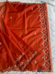 Rust Orange Organza Saree with Heavy Aari, Zardosi & Sequin Work 5893 01
