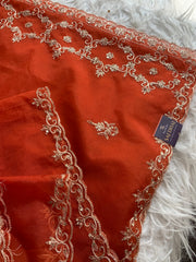 Rust Orange Organza Saree with Heavy Aari, Zardosi & Sequin Work 5893 01