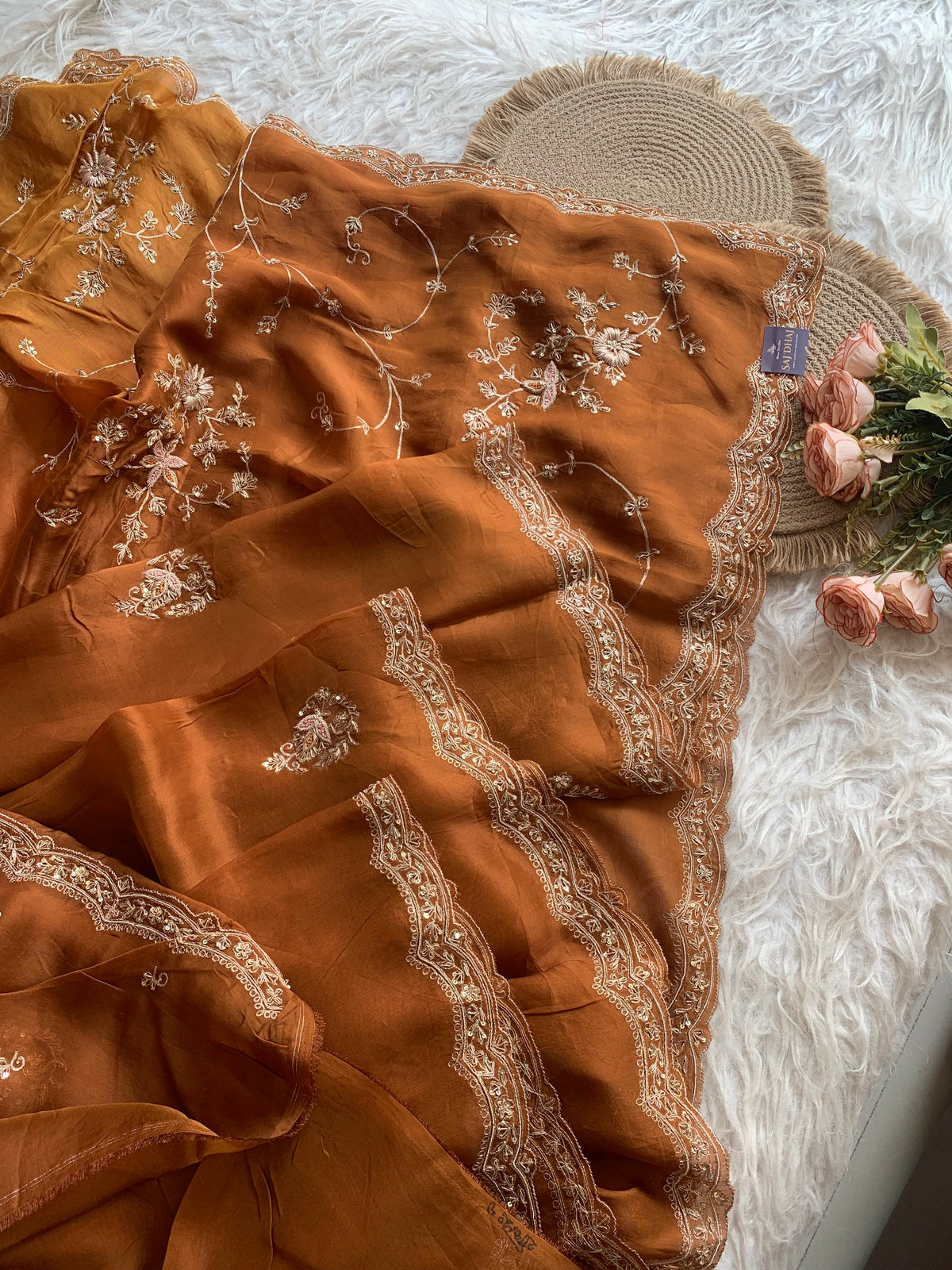 Brown Organza Saree with Zardosi & Aari Work 5895 02