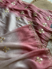 Beige Soft Tissue Saree with Onion Pink Border 5919 03