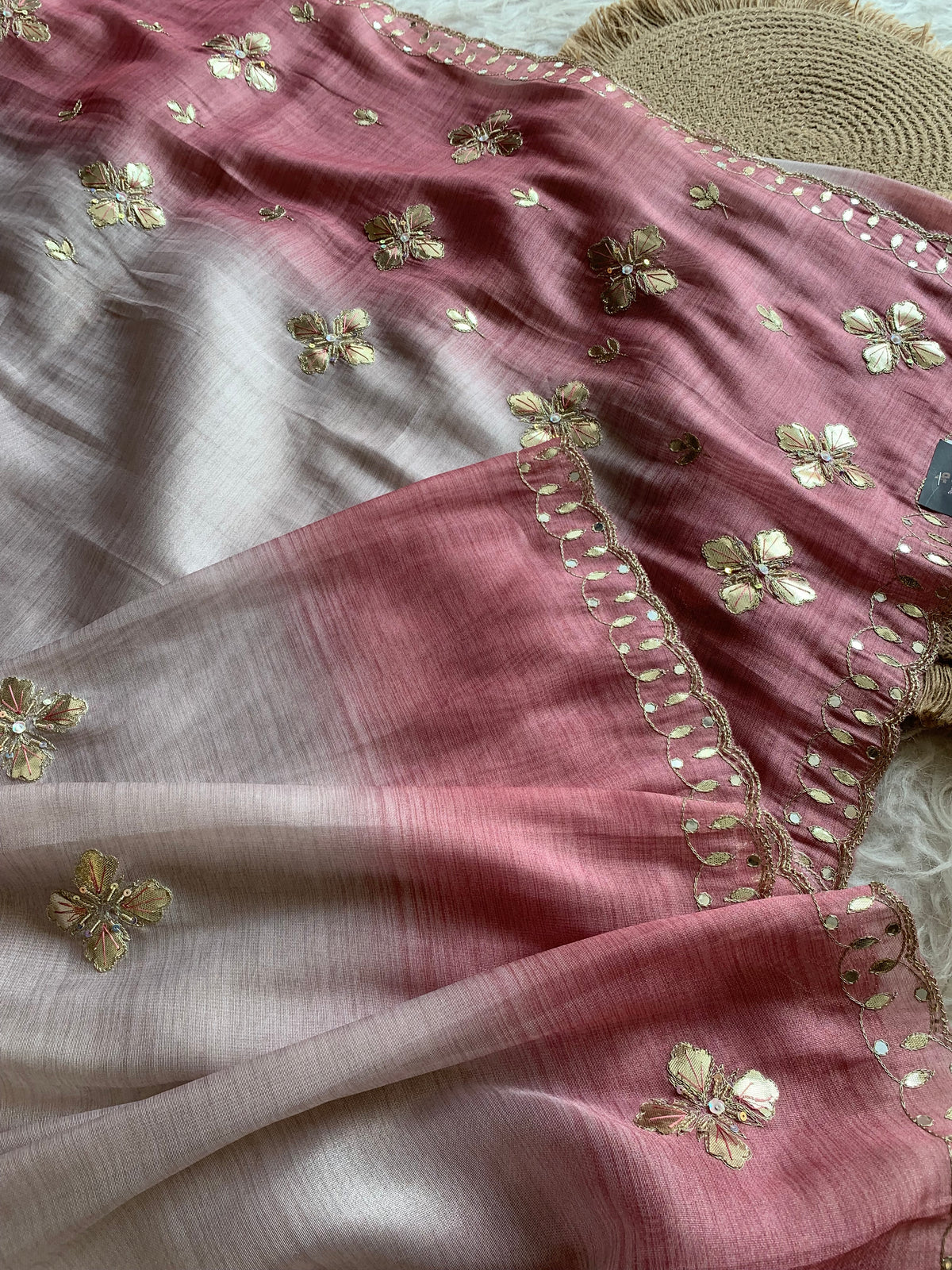 Beige Soft Tissue Saree with Onion Pink Border 5919 03