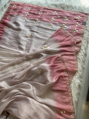 Beige Soft Tissue Saree with Onion Pink Border 5919 03