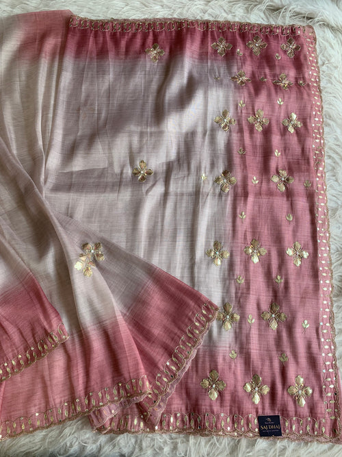 Beige Soft Tissue Saree with Onion Pink Border 5919 03
