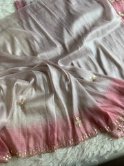 Beige Soft Tissue Saree with Onion Pink Border 5919 03